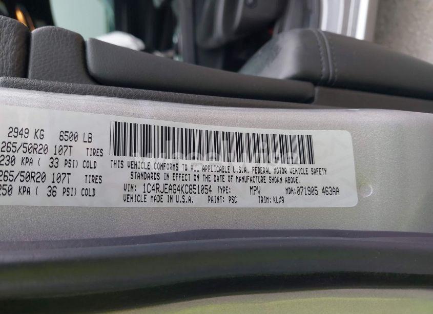 Photo 9 of 2019 Jeep Grand CHEROKEE ALTITUDE 4X2 (VIN 1C4RJEAG4KC851054)