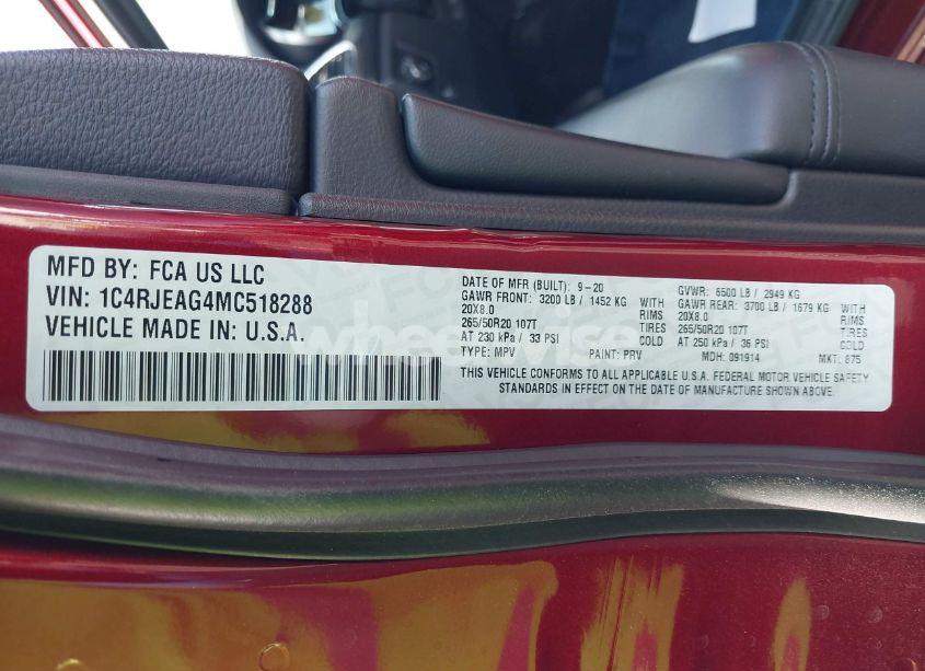 Photo 9 of 2021 Jeep Grand CHEROKEE LAREDO X 4X2 (VIN 1C4RJEAG4MC518288)