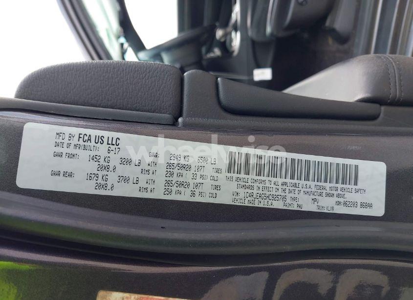 Photo 9 of 2017 Jeep Grand CHEROKEE ALTITUDE 4X2 (VIN 1C4RJEAG5HC925705)