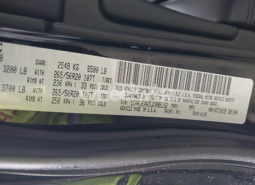 Photo 9 of 2018 Jeep Grand CHEROKEE ALTITUDE 4X2 (VIN 1C4RJEAG5JC485152)