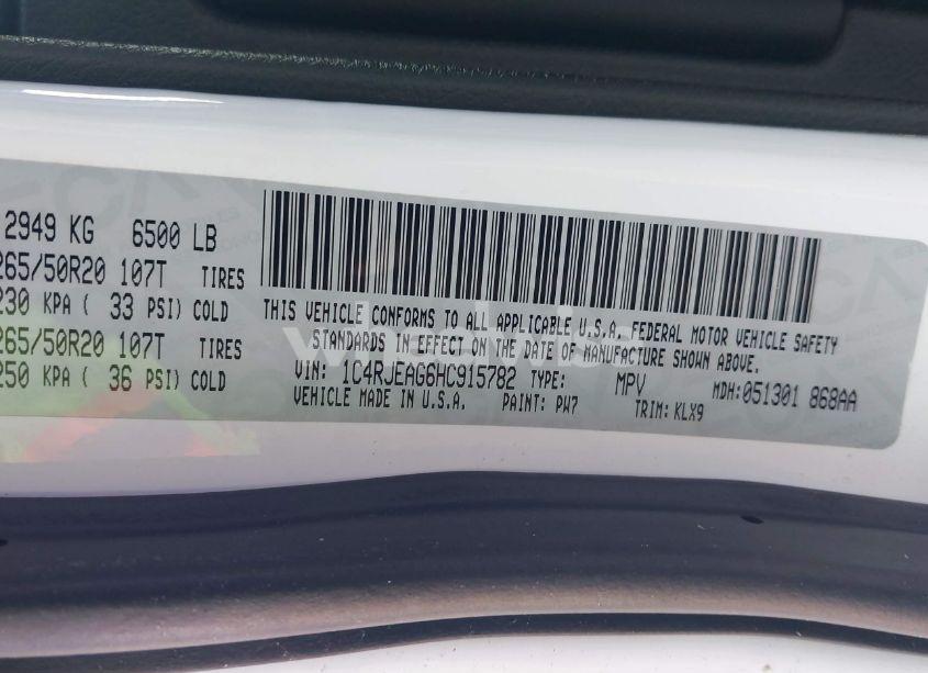 Photo 9 of 2017 Jeep Grand CHEROKEE ALTITUDE 4X2 (VIN 1C4RJEAG6HC915782)