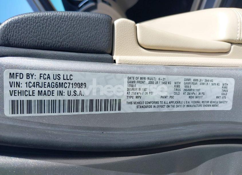 Photo 9 of 2021 Jeep Grand CHEROKEE LAREDO E 4X2 (VIN 1C4RJEAG6MC719089)