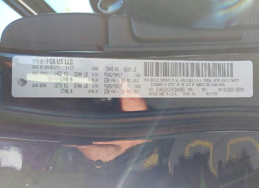 Photo 9 of 2017 Jeep Grand CHEROKEE LAREDO 4X2 (VIN 1C4RJEAG7HC804951)