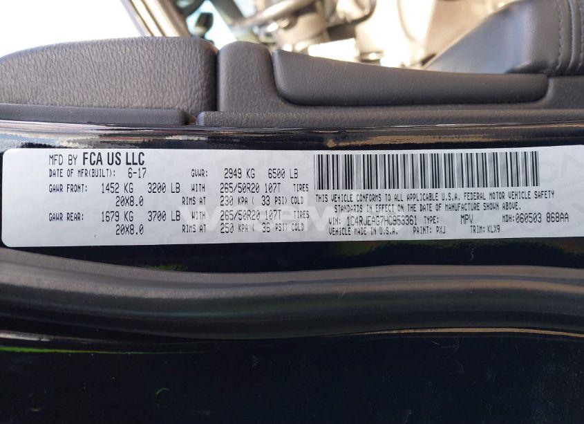 Photo 9 of 2017 Jeep Grand CHEROKEE ALTITUDE 4X2 (VIN 1C4RJEAG7HC953361)