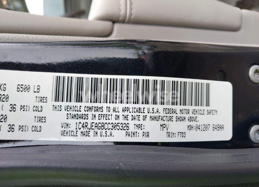 Photo 9 of 2012 Jeep Grand CHEROKEE LAREDO (VIN 1C4RJEAG8CC305326)