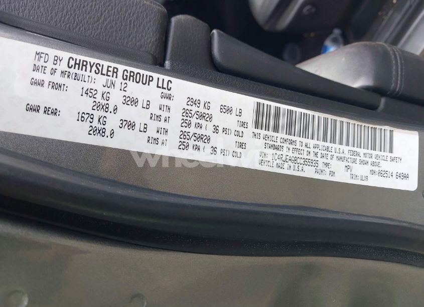 Photo 9 of 2012 Jeep Grand CHEROKEE LAREDO (VIN 1C4RJEAG8CC355935)