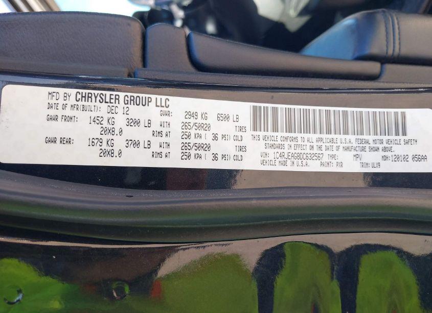 Photo 9 of 2013 Jeep Grand CHEROKEE LAREDO (VIN 1C4RJEAG8DC632567)