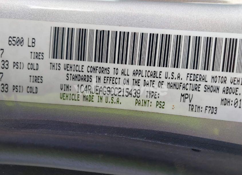 Photo 9 of 2012 Jeep Grand CHEROKEE LAREDO (VIN 1C4RJEAG9CC215439)