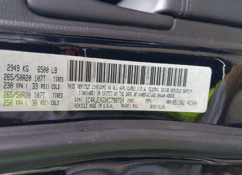 Photo 9 of 2019 Jeep Grand CHEROKEE ALTITUDE 4X2 (VIN 1C4RJEAG9KC798724)