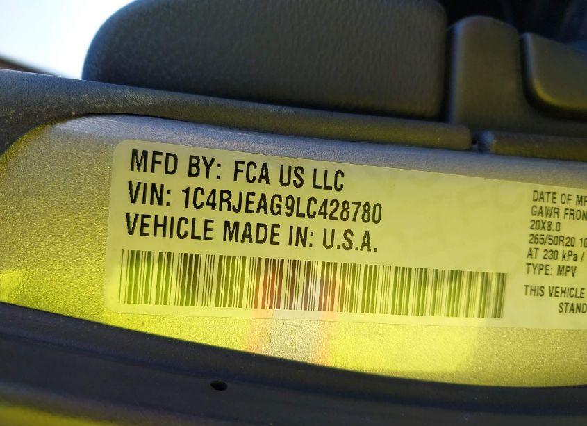 Photo 9 of 2020 Jeep Grand CHEROKEE ALTITUDE 4X2 (VIN 1C4RJEAG9LC428780)