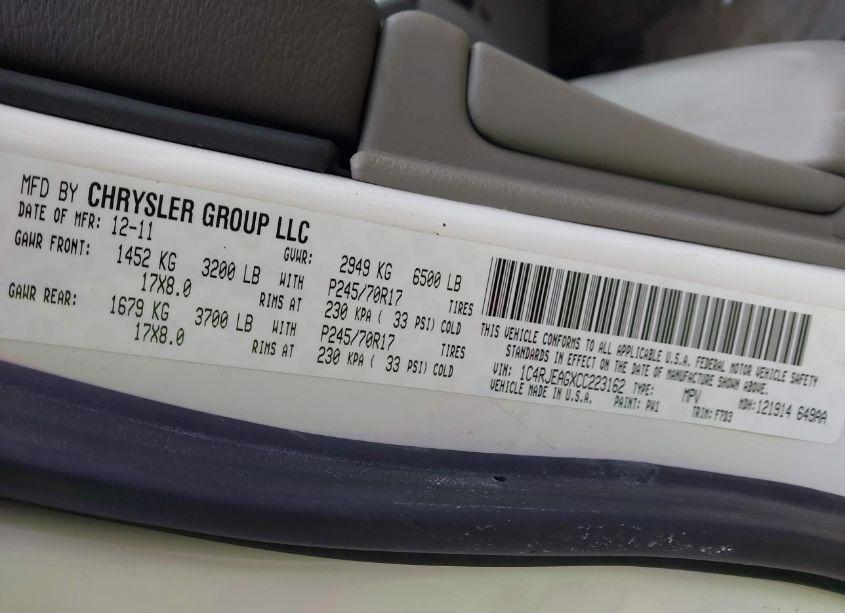 Photo 9 of 2012 Jeep Grand CHEROKEE LAREDO (VIN 1C4RJEAGXCC223162)