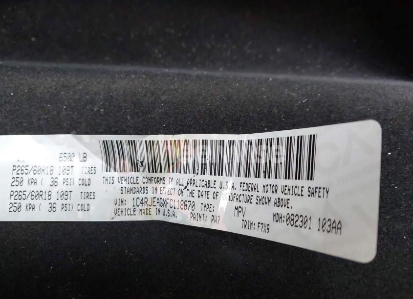 Photo 9 of 2015 Jeep Grand CHEROKEE LAREDO (VIN 1C4RJEAGXFC118870)