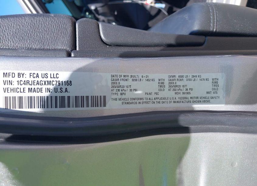 Photo 9 of 2021 Jeep Grand CHEROKEE LAREDO X 4X2 (VIN 1C4RJEAGXMC791168)