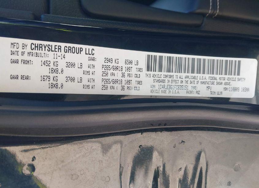 Photo 9 of 2015 Jeep Grand CHEROKEE LIMITED (VIN 1C4RJEBG1FC635151)