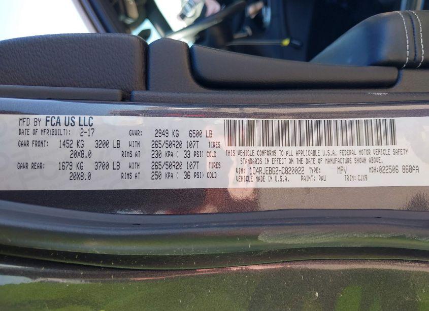 Photo 9 of 2017 Jeep Grand CHEROKEE LIMITED 4X2 (VIN 1C4RJEBG2HC820022)