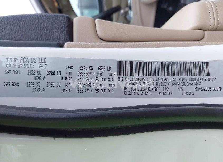 Photo 9 of 2017 Jeep Grand CHEROKEE LIMITED 4X2 (VIN 1C4RJEBG2HC949815)