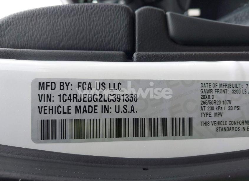 Photo 9 of 2020 Jeep Grand CHEROKEE LIMITED X 4X2 (VIN 1C4RJEBG2LC391358)