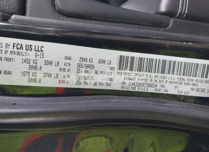 Photo 9 of 2015 Jeep Grand CHEROKEE LIMITED (VIN 1C4RJEBG3FC906534)