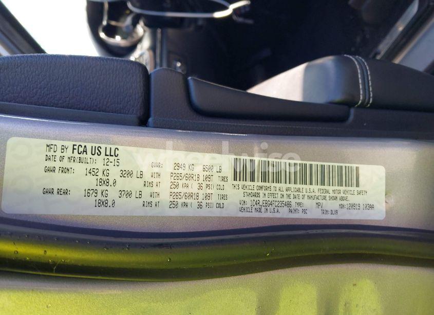 Photo 9 of 2015 Jeep Grand CHEROKEE LIMITED (VIN 1C4RJEBG4FC235486)