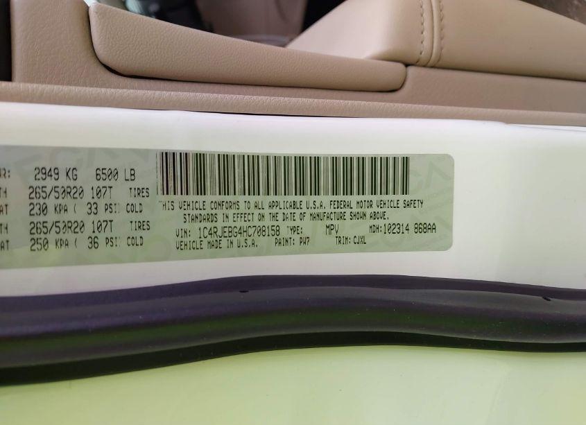 Photo 9 of 2017 Jeep Grand CHEROKEE LIMITED 4X2 (VIN 1C4RJEBG4HC708158)