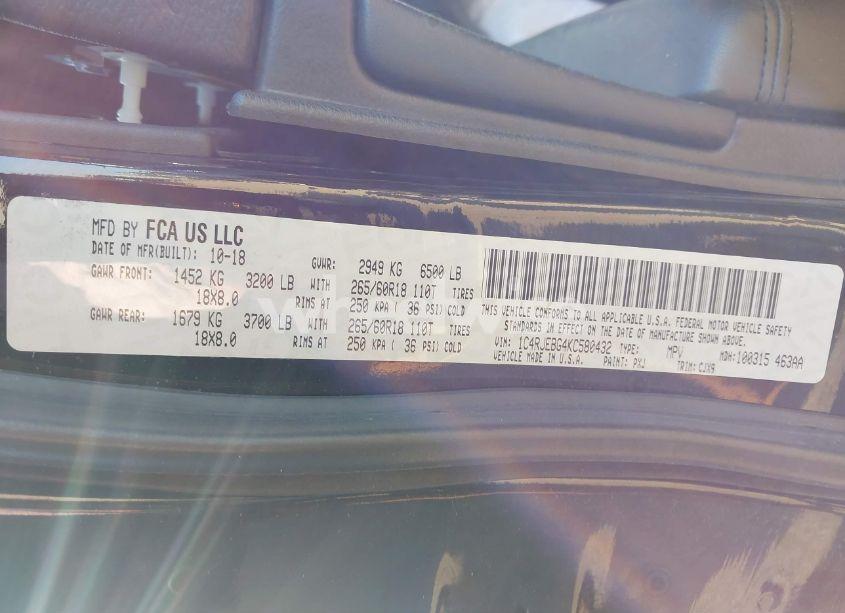 Photo 9 of 2019 Jeep Grand CHEROKEE LIMITED 4X2 (VIN 1C4RJEBG4KC580432)