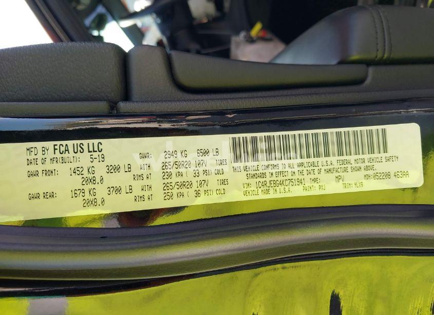 Photo 9 of 2019 Jeep Grand CHEROKEE LIMITED X 4X2 (VIN 1C4RJEBG4KC751941)