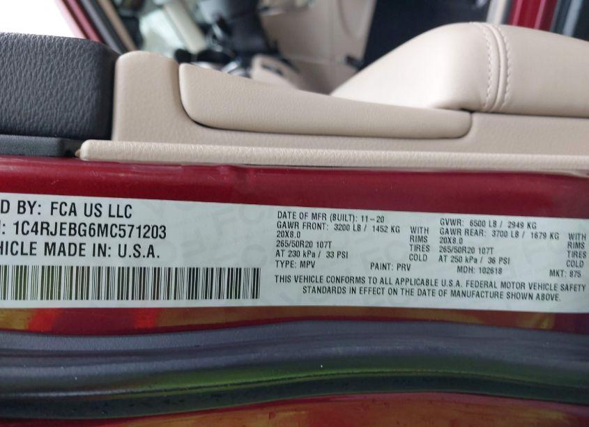 Photo 9 of 2021 Jeep Grand CHEROKEE LIMITED 4X2 (VIN 1C4RJEBG6MC571203)