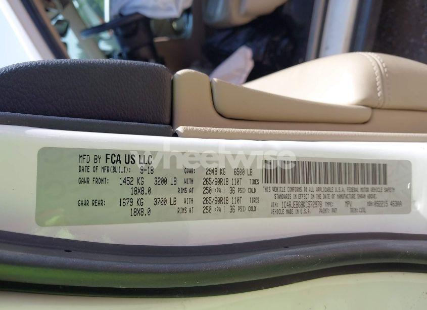 Photo 9 of 2019 Jeep Grand CHEROKEE LIMITED 4X2 (VIN 1C4RJEBG8KC572978)