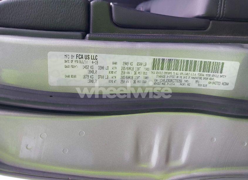 Photo 9 of 2019 Jeep Grand CHEROKEE LIMITED 4X2 (VIN 1C4RJEBG8KC776356)