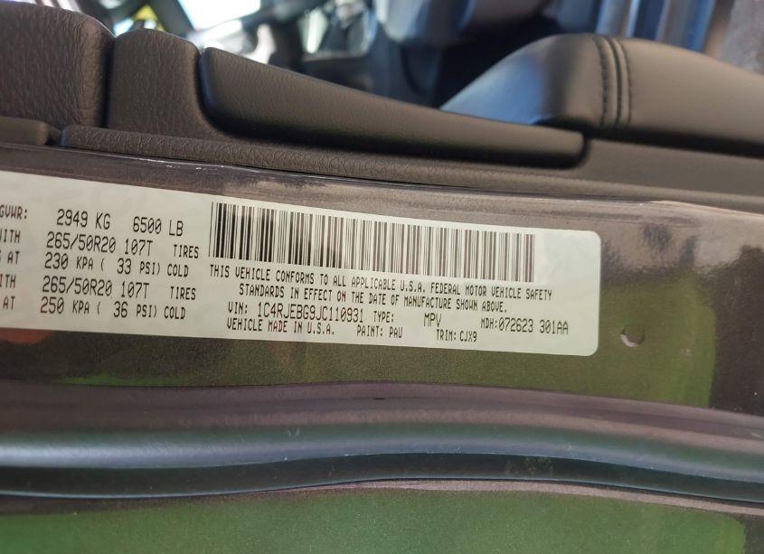 Photo 9 of 2018 Jeep Grand CHEROKEE LIMITED 4X2 (VIN 1C4RJEBG9JC110931)