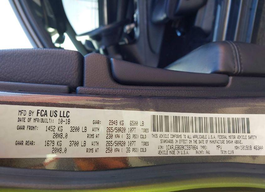 Photo 9 of 2019 Jeep Grand CHEROKEE LIMITED 4X2 (VIN 1C4RJEBG9KC597064)