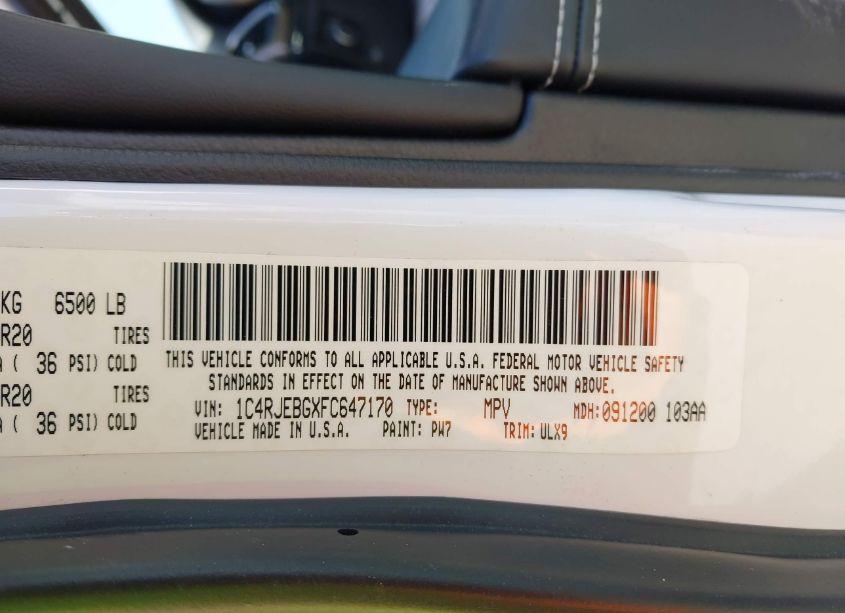 Photo 9 of 2015 Jeep Grand CHEROKEE LIMITED (VIN 1C4RJEBGXFC647170)