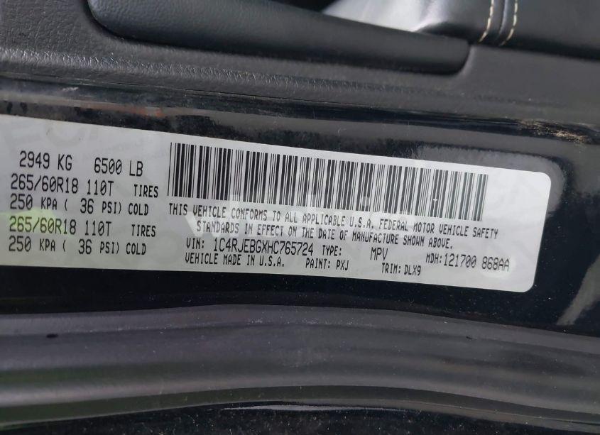 Photo 9 of 2017 Jeep Grand CHEROKEE LIMITED 4X2 (VIN 1C4RJEBGXHC765724)