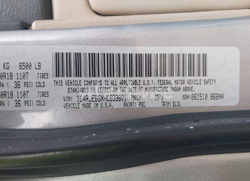 Photo 9 of 2017 Jeep Grand CHEROKEE LIMITED 4X2 (VIN 1C4RJEBGXHC933801)