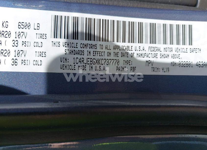 Photo 9 of 2019 Jeep Grand CHEROKEE LIMITED X 4X2 (VIN 1C4RJEBGXKC737770)