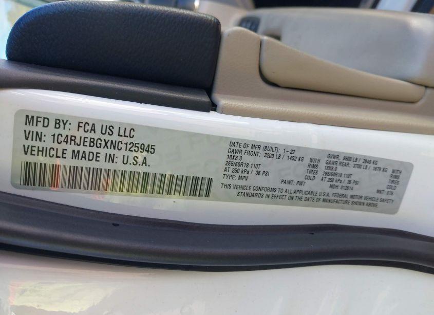 Photo 9 of 2022 Jeep Grand CHEROKEE WK LIMITED 4X2 (VIN 1C4RJEBGXNC125945)