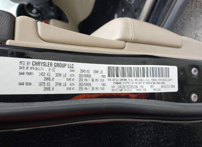 Photo 9 of 2012 Jeep Grand CHEROKEE LIMITED (VIN 1C4RJEBT2CC251534)