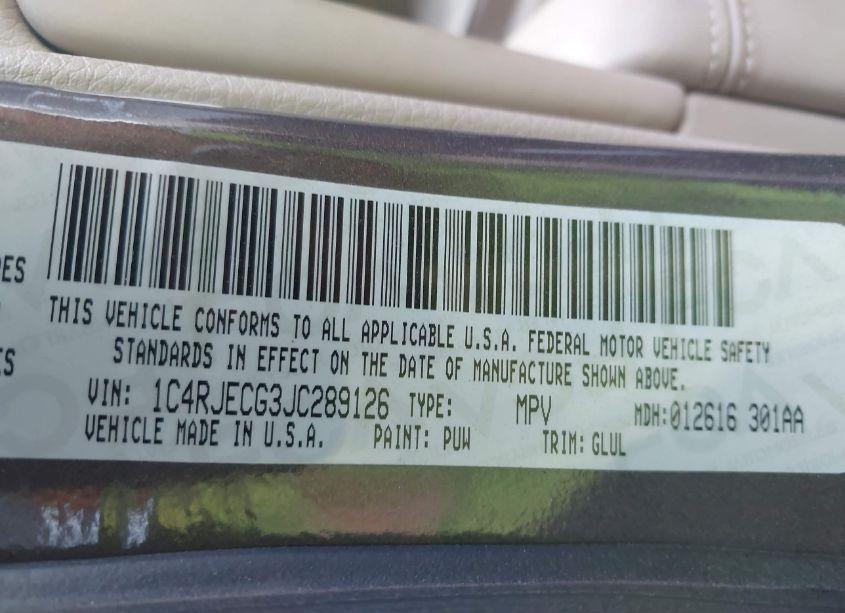 Photo 9 of 2018 Jeep Grand CHEROKEE OVERLAND 4X2 (VIN 1C4RJECG3JC289126)