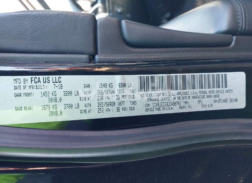 Photo 9 of 2018 Jeep Grand CHEROKEE OVERLAND 4X2 (VIN 1C4RJECG3JC480741)