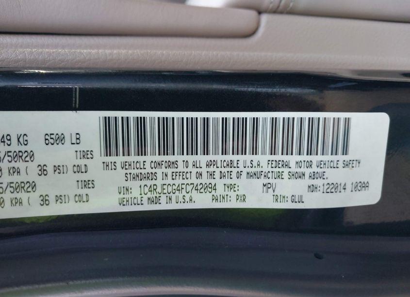 Photo 9 of 2015 Jeep Grand CHEROKEE OVERLAND (VIN 1C4RJECG4FC742094)