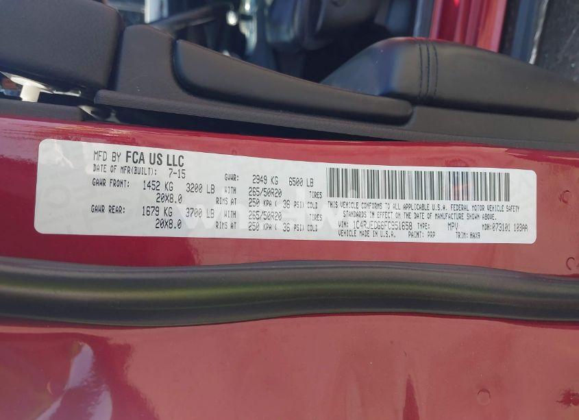 Photo 9 of 2015 Jeep Grand CHEROKEE HIGH ALTITUDE (VIN 1C4RJECG6FC951658)