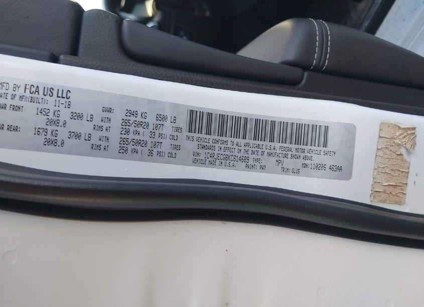 Photo 9 of 2019 Jeep Grand CHEROKEE OVERLAND 4X2 (VIN 1C4RJECG6KC614689)