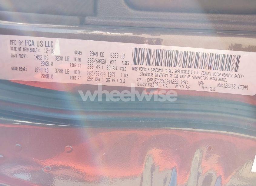 Photo 9 of 2019 Jeep Grand CHEROKEE OVERLAND 4X2 (VIN 1C4RJECG9KC644253)