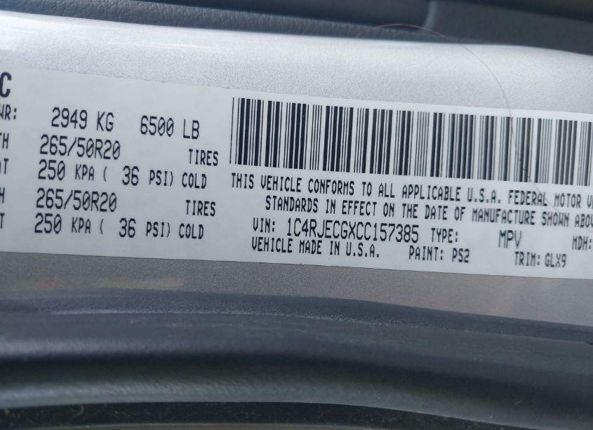 Photo 9 of 2012 Jeep Grand CHEROKEE OVERLAND (VIN 1C4RJECGXCC157385)