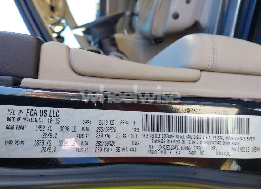 Photo 9 of 2015 Jeep Grand CHEROKEE OVERLAND (VIN 1C4RJECGXFC167063)