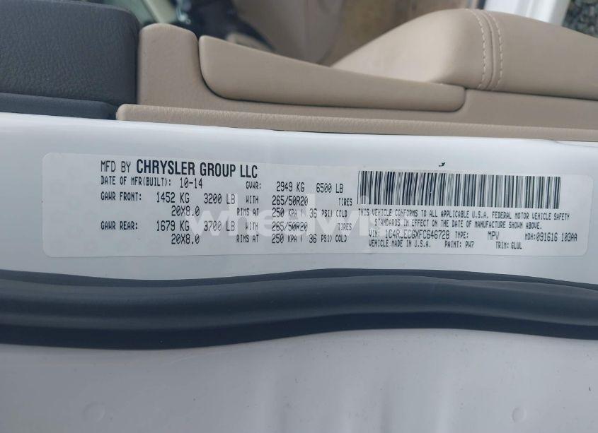 Photo 9 of 2015 Jeep Grand CHEROKEE OVERLAND (VIN 1C4RJECGXFC646728)