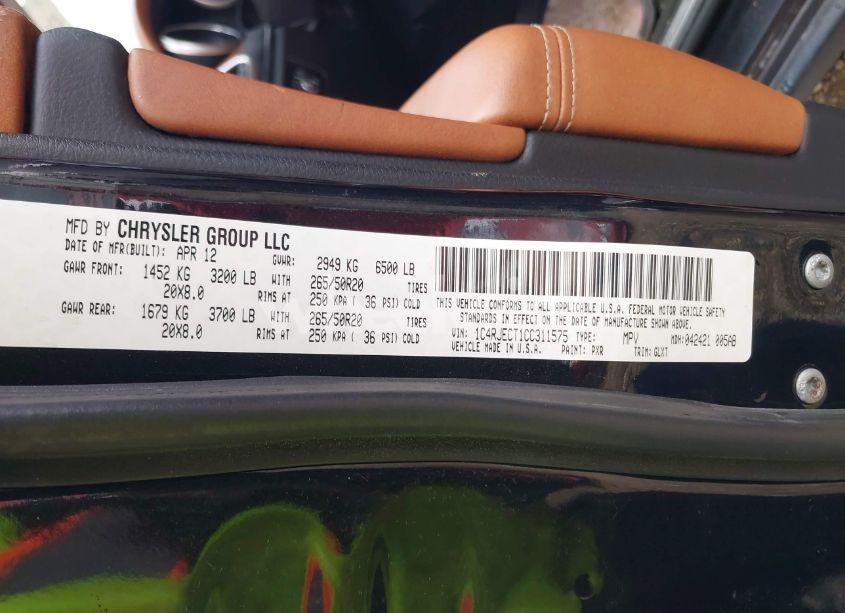 Photo 9 of 2012 Jeep Grand CHEROKEE OVERLAND (VIN 1C4RJECT1CC311575)