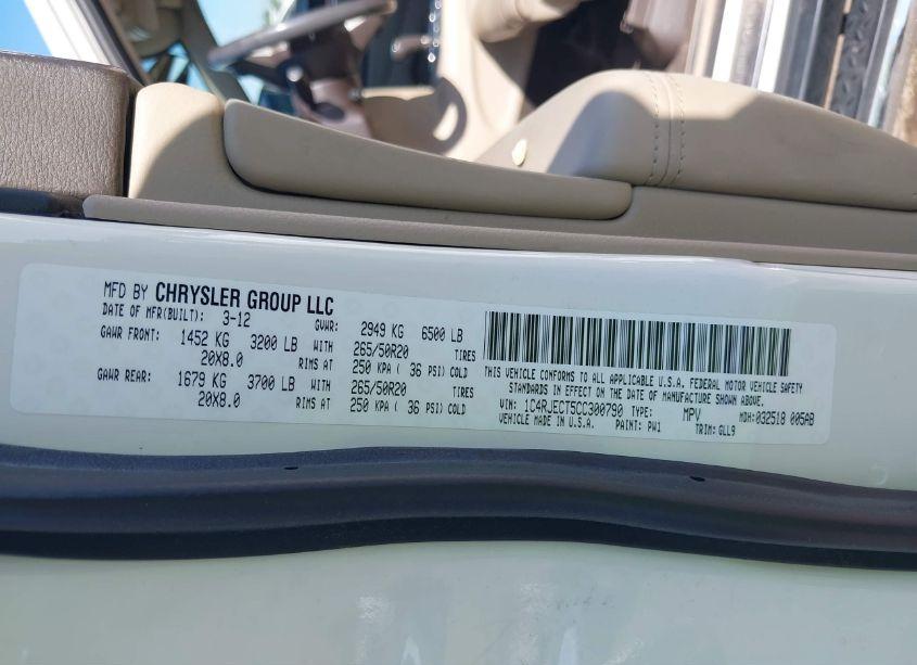 Photo 9 of 2012 Jeep Grand CHEROKEE OVERLAND (VIN 1C4RJECT5CC300790)