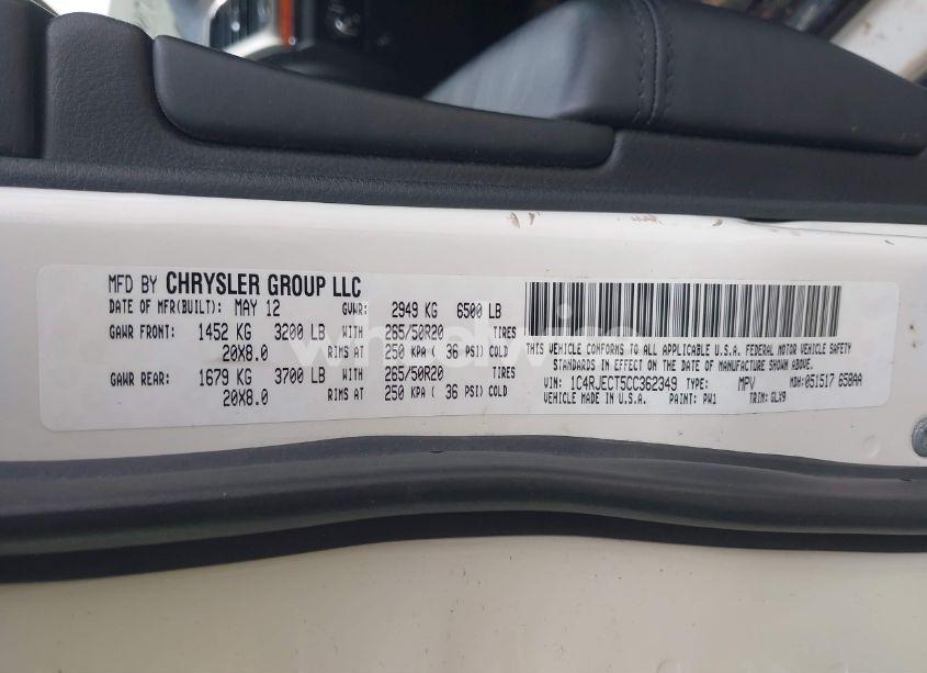 Photo 9 of 2012 Jeep Grand CHEROKEE OVERLAND (VIN 1C4RJECT5CC362349)