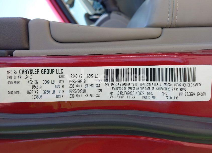 Photo 9 of 2012 Jeep Grand CHEROKEE LAREDO (VIN 1C4RJFAG0CC145870)